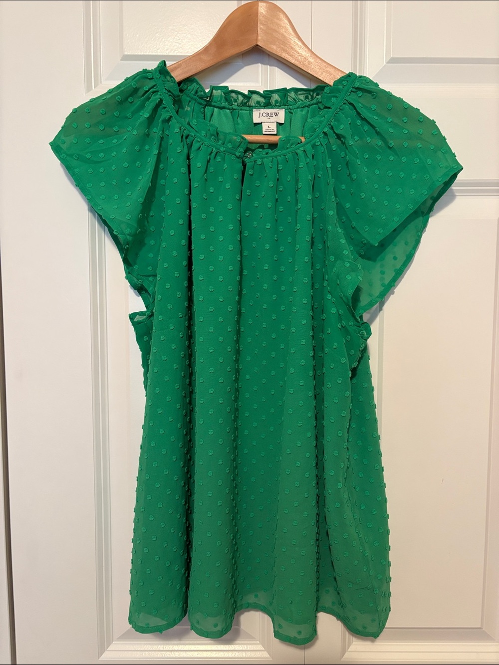 J. Crew Women’s Emerald Green Swiss Dot Flutter Blouse
